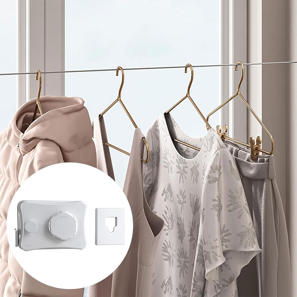 Corde à Linge Rétractable 5.1m en Acier Inoxydable Capacité 20KG – حبل غسيل قابل للسحب - Maison - صورة 7