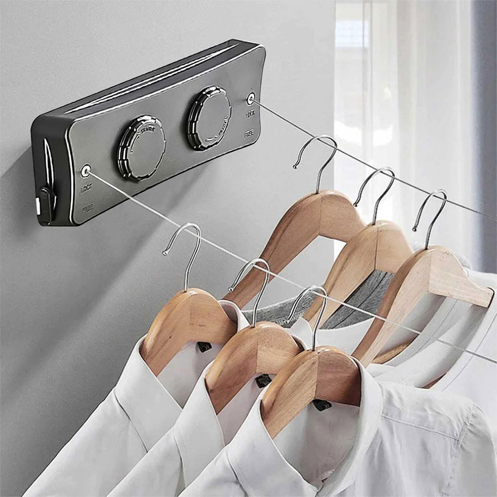 Double Corde à Linge Rétractable 2 x 5,1m en Acier Inoxydable Capacité 40KG – حبل غسيل مزدوج قابل للسحب - Maison - صورة 4