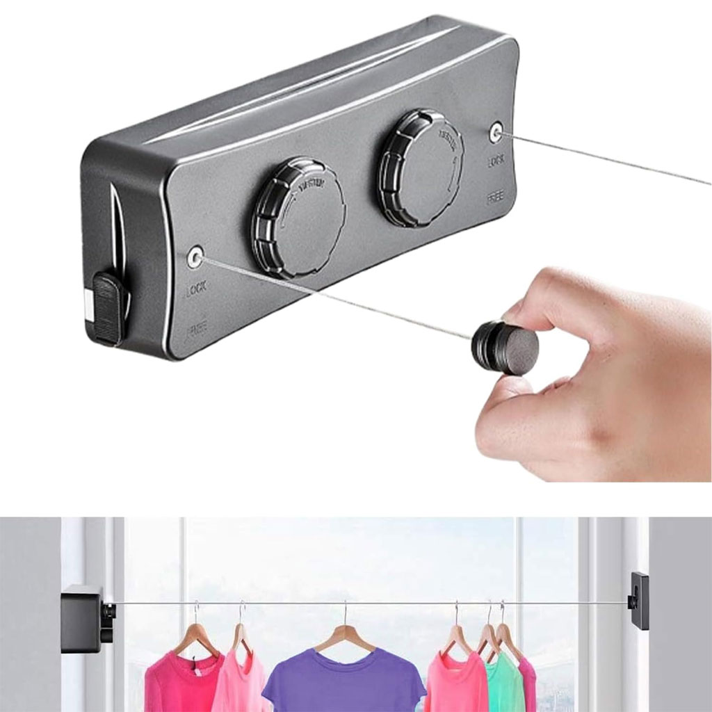 Double Corde à Linge Rétractable 2 x 5,1m en Acier Inoxydable Capacité 40KG – حبل غسيل مزدوج قابل للسحب - Maison - صورة 5