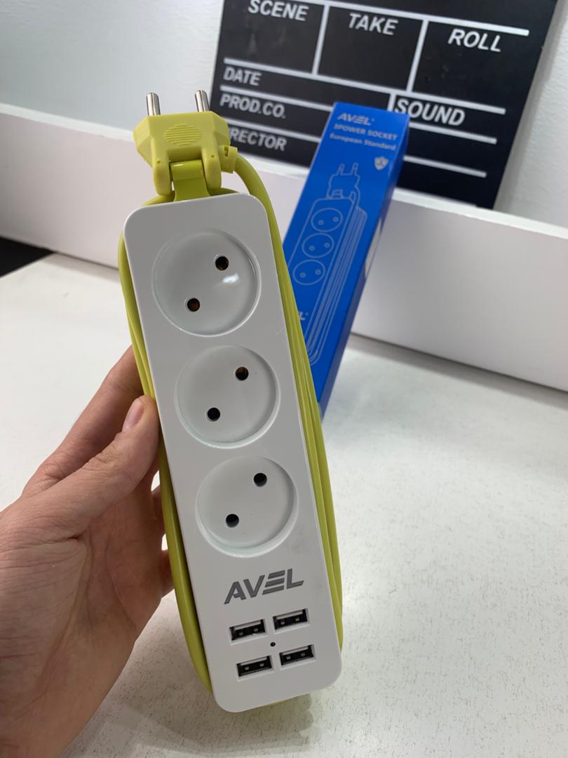 AVEL Multiprise 3 Sockets avec 4 ports USB Cordon 1,8 m Enroulable – مقبس طاقة مع منافذ شحن - Outillage et Bricolage - صورة حقيقية 8