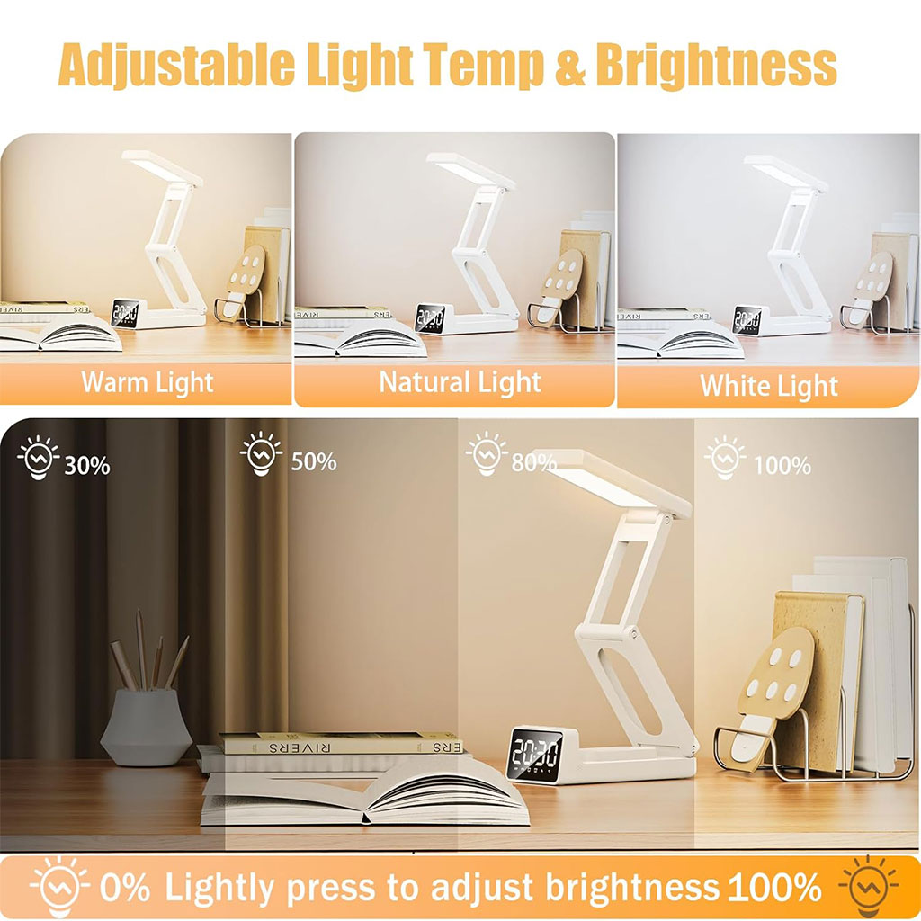 Lampe de bureau rechargeable sans fil avec réveil LED et power bank 10 000 mAh – مصباح مكتب ومصباح مع شاحن متنقل - Électronique - صورة 7