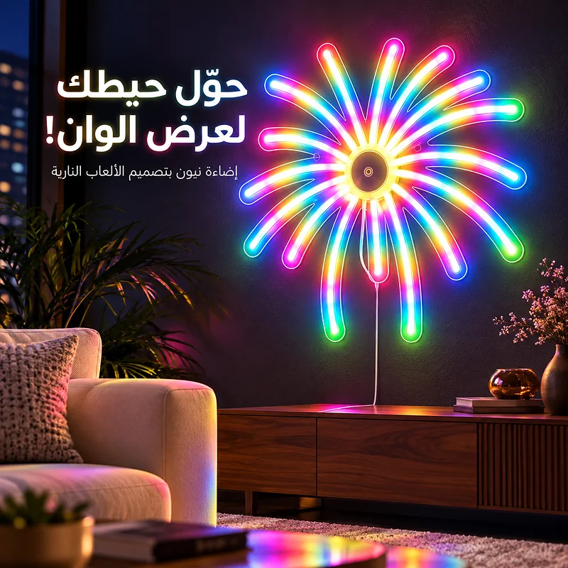 Décoration Murale Néon LED RGB Effet Feu d’Artifice —Contrôle par Application et Télécommande - لوحة نيون LED بألوان RGB تحكم بالتطبيق والريموت - Électronique - صورة 10