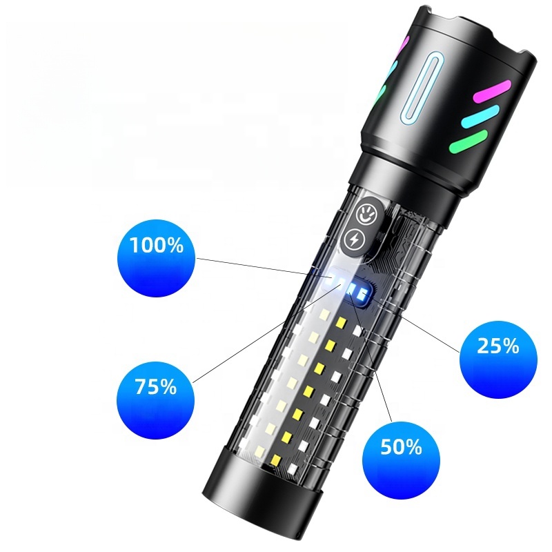 Lampe Torche Tactique LED Rechargeable USB-C - مصباح يدوي تكتيكي فائق السطوع (1000 لومين) مع إضاءة جانبية - Camping et Randonnée - صورة 7