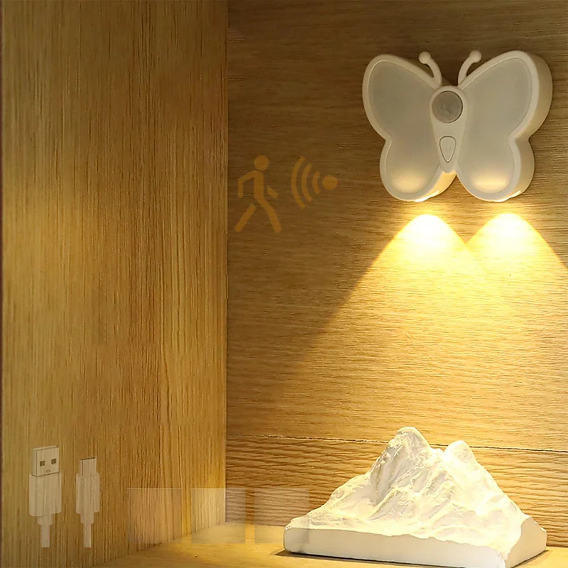 Lampe LED Papillon avec Détecteur de Mouvement Rechargeable USB 1PCS – مصباح فراشة بحساس الحركة قابل للشحن