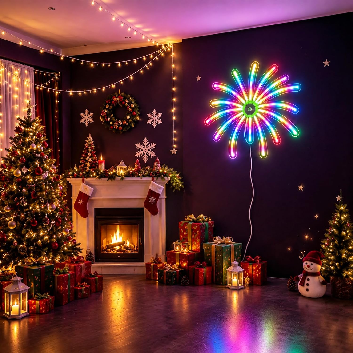 Décoration Murale Néon LED RGB Effet Feu d’Artifice —Contrôle par Application et Télécommande - لوحة نيون LED بألوان RGB تحكم بالتطبيق والريموت