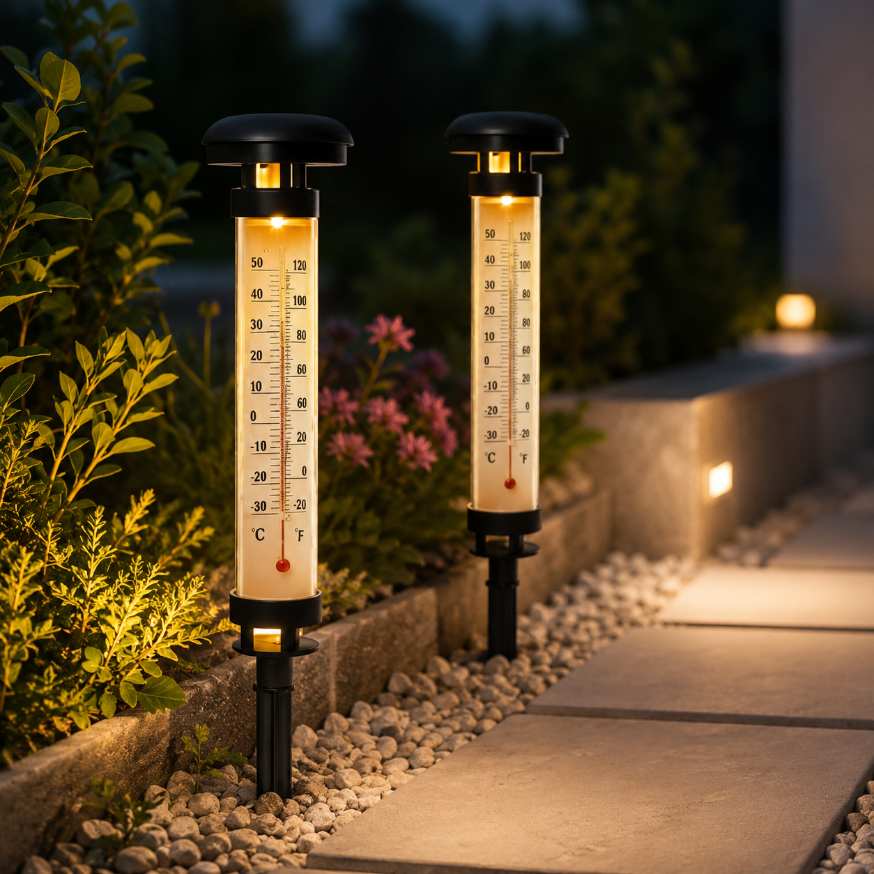 Lampe Solaire de Jardin avec Thermomètre Extérieur 2 Pièces - مصباح حديقة شمسي مع مقياس درجة الحرارة قطعتان