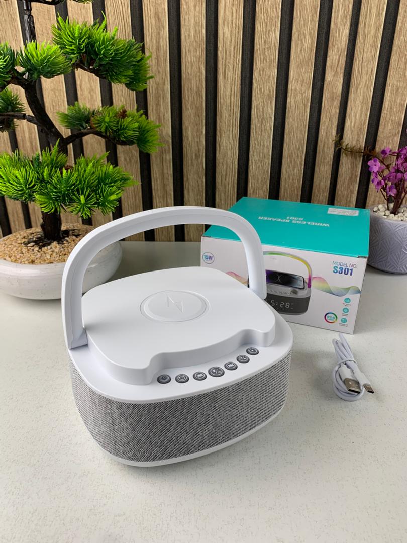 Haut Parleur Bluetooth Portable S301 à LED RGB chargement sans fil 15W – مكبر صوت بلوتوث وشاحن لاسلكي 2في1 - Électronique - صورة حقيقية 7
