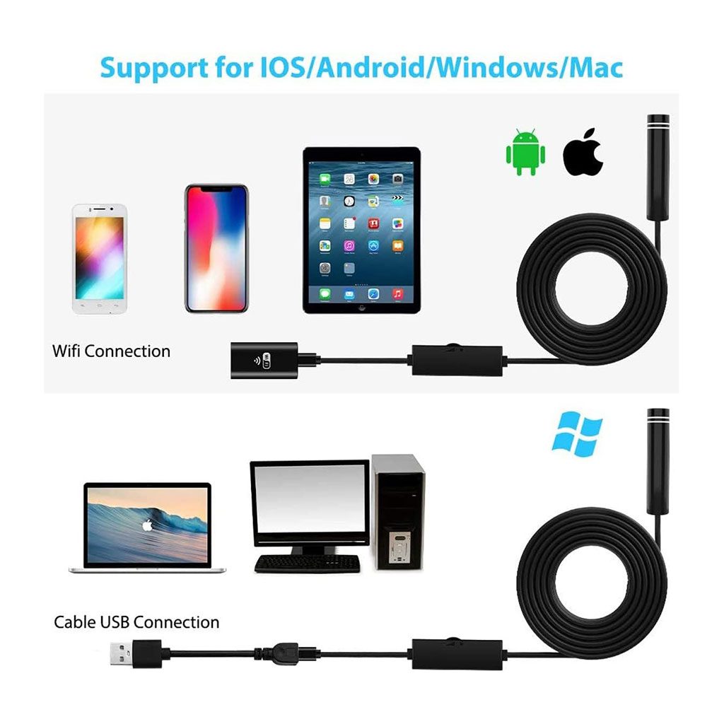 Endoscope WiFi Caméra d’inspection sans Fil 8 mm 6 LED réglables pour Smartphone – كاميرة للمناطق الضيقة - Électronique - صورة 7