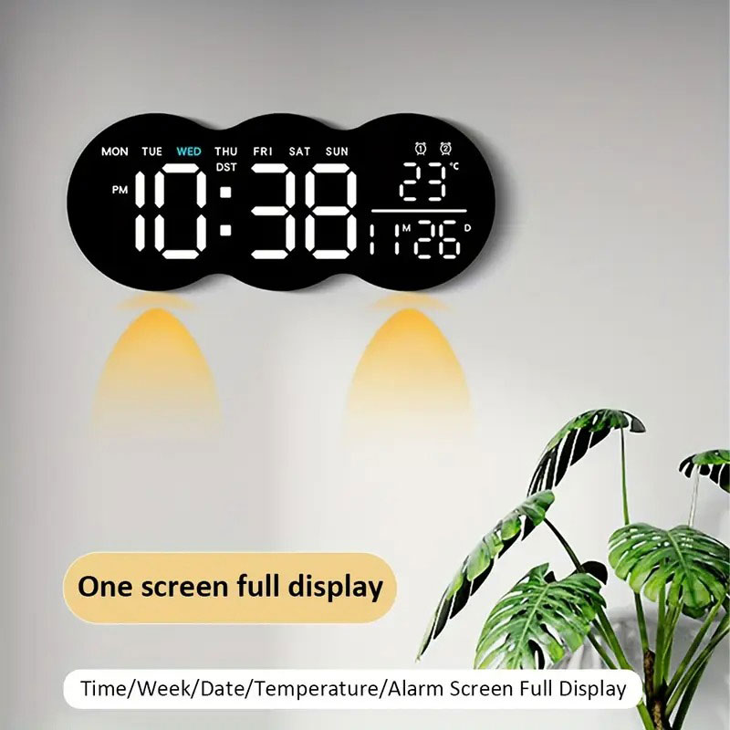 Horloge murale numérique à LED avec télécommande YX-2808 – ساعة حائط مع إضاءة مدمجة - Décoration - صورة 6