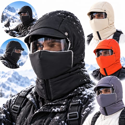 Bonnet d'Hiver Moto Coupe-Vent avec Lunettes et Cache-Visage - قبعة شتوية للرجال مع نظارات وقناع لحماية الوجه من البرد