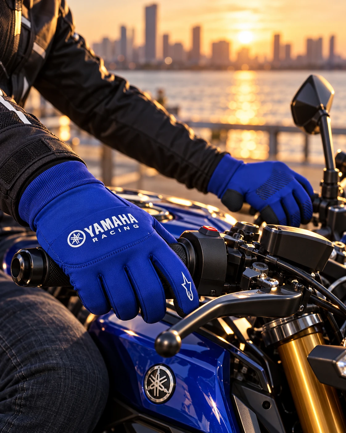Gants de Moto Yamaha Racing Bleus avec Grip Antidérapant et Doigts Tactiles