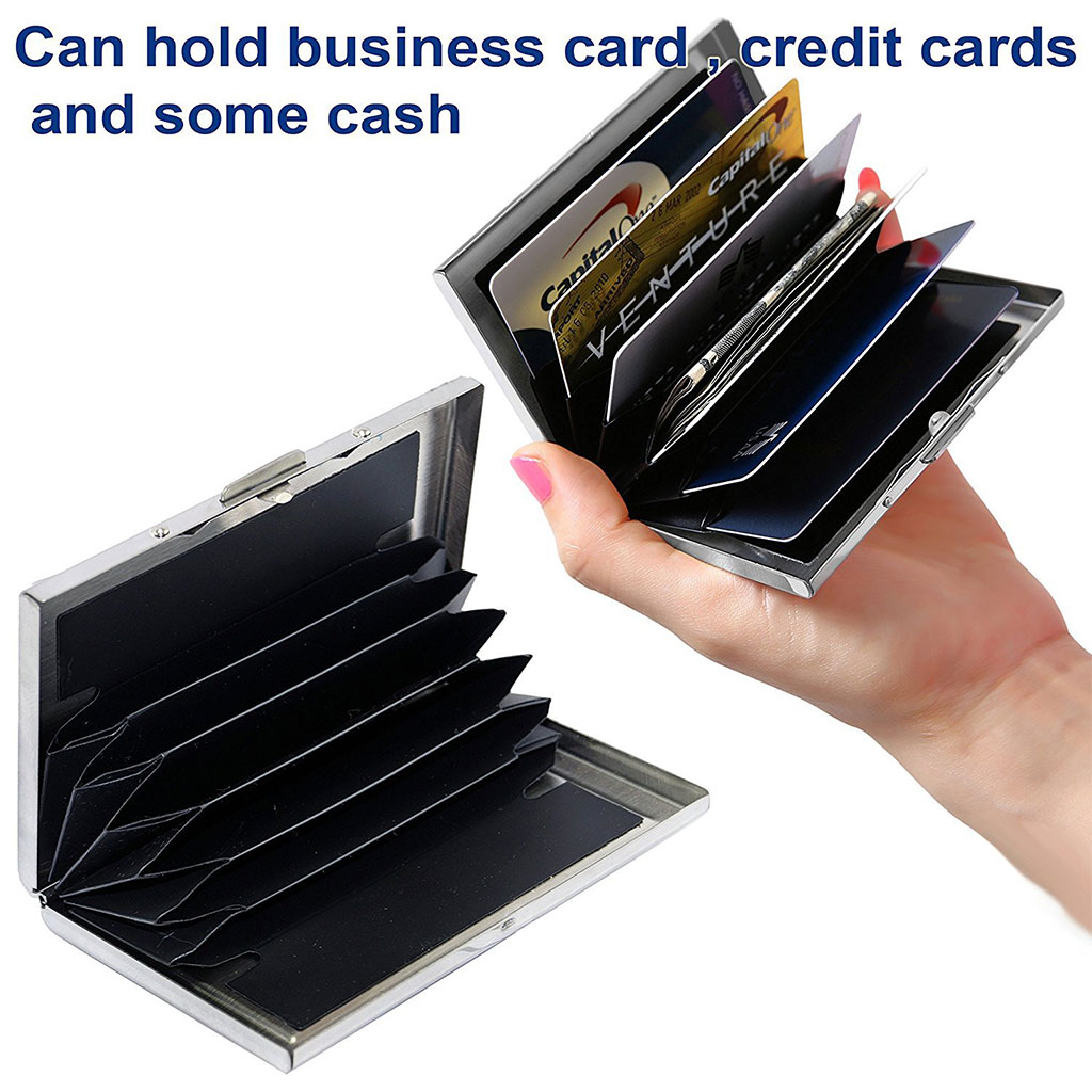 Étui portefeuille en acier noir avec protection RFID pour 6 cartes de crédit – محفظة بطاقات الإئتمان - Accessoires - صورة 6