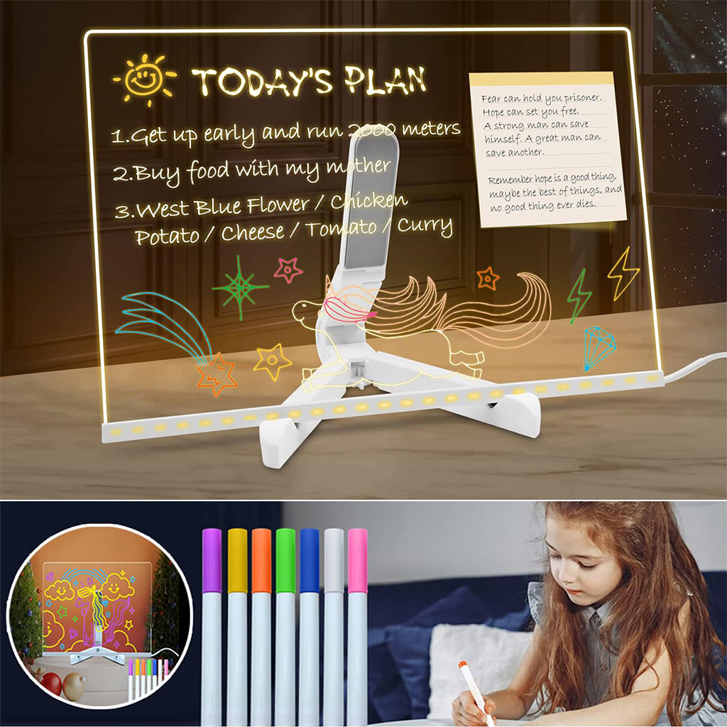 Tableau mémo LED lumineux avec stylo 7 couleurs et support – لوحة كتابة مضيئة للأطفال - Jouet & Gaming - صورة 8