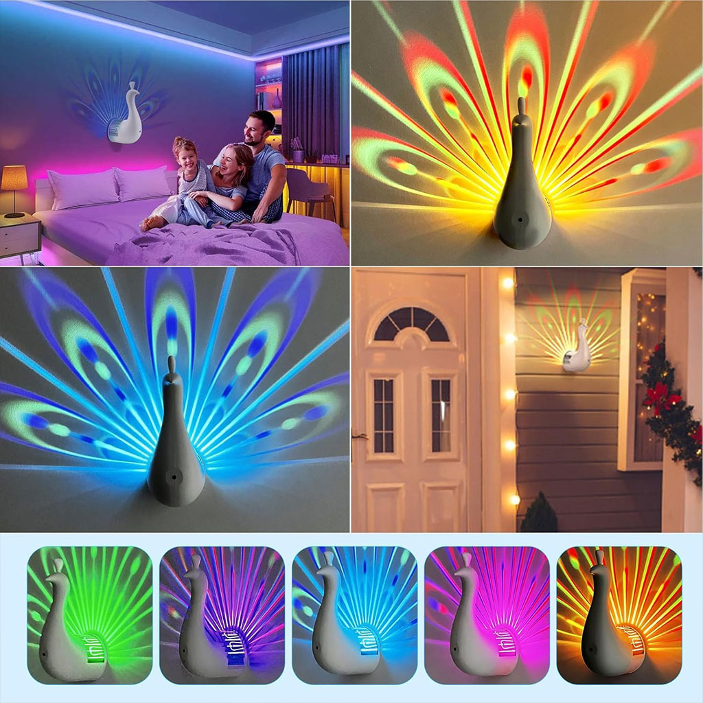 Applique murale en forme de paon 7 réglages de couleur avec télécommande – مصباح ديكور على شكل طائر الطاوس - Décoration - صورة 7