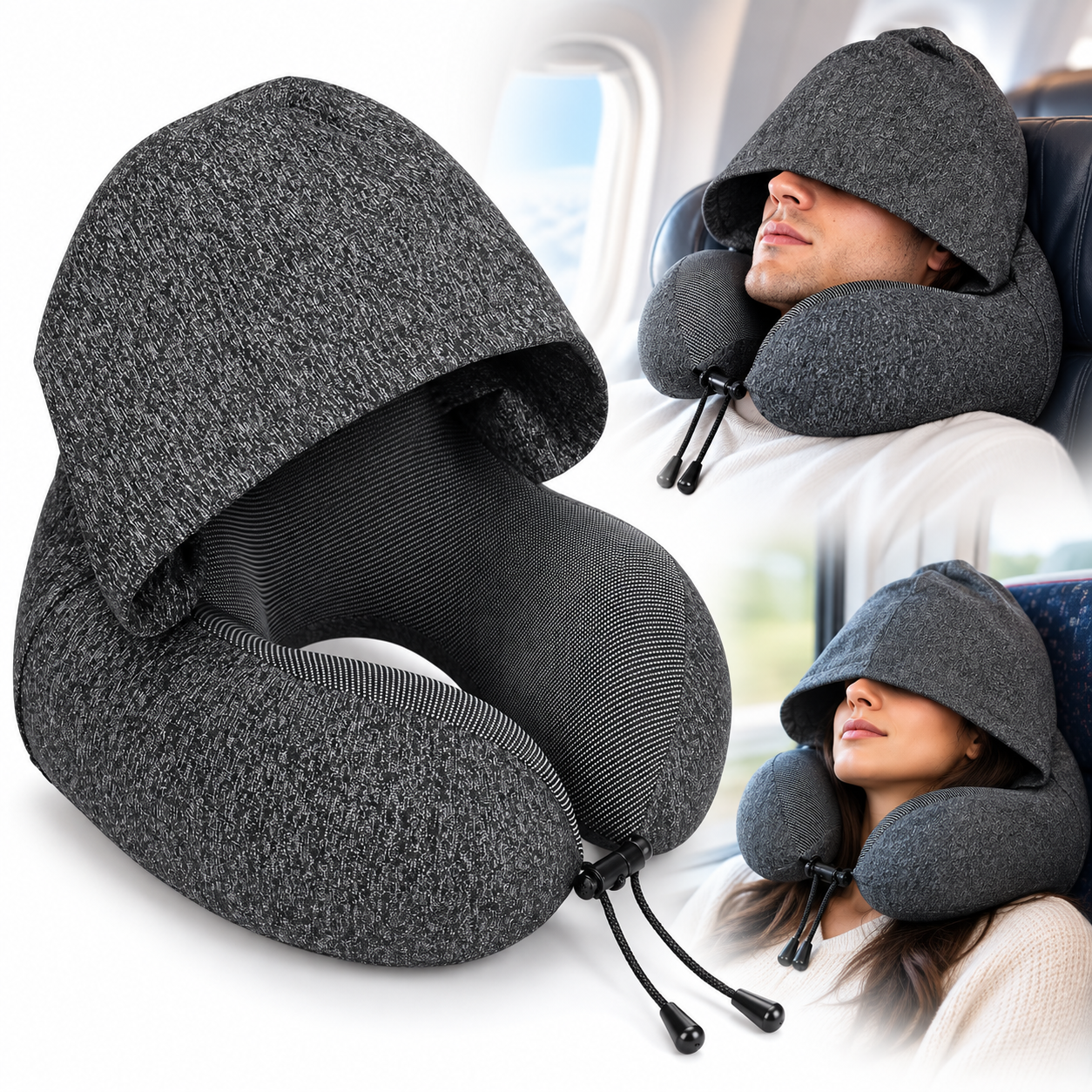 Coussin de Voyage en Mousse à Mémoire de Forme avec Capuche - وسادة سفر طبية بميموري فوم وغطاء رأس