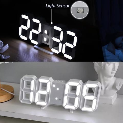 Horloge Murale numérique LED Blanche 3D GH0720L – ساعة رقمية تصميم ثلاثي الأبعاد