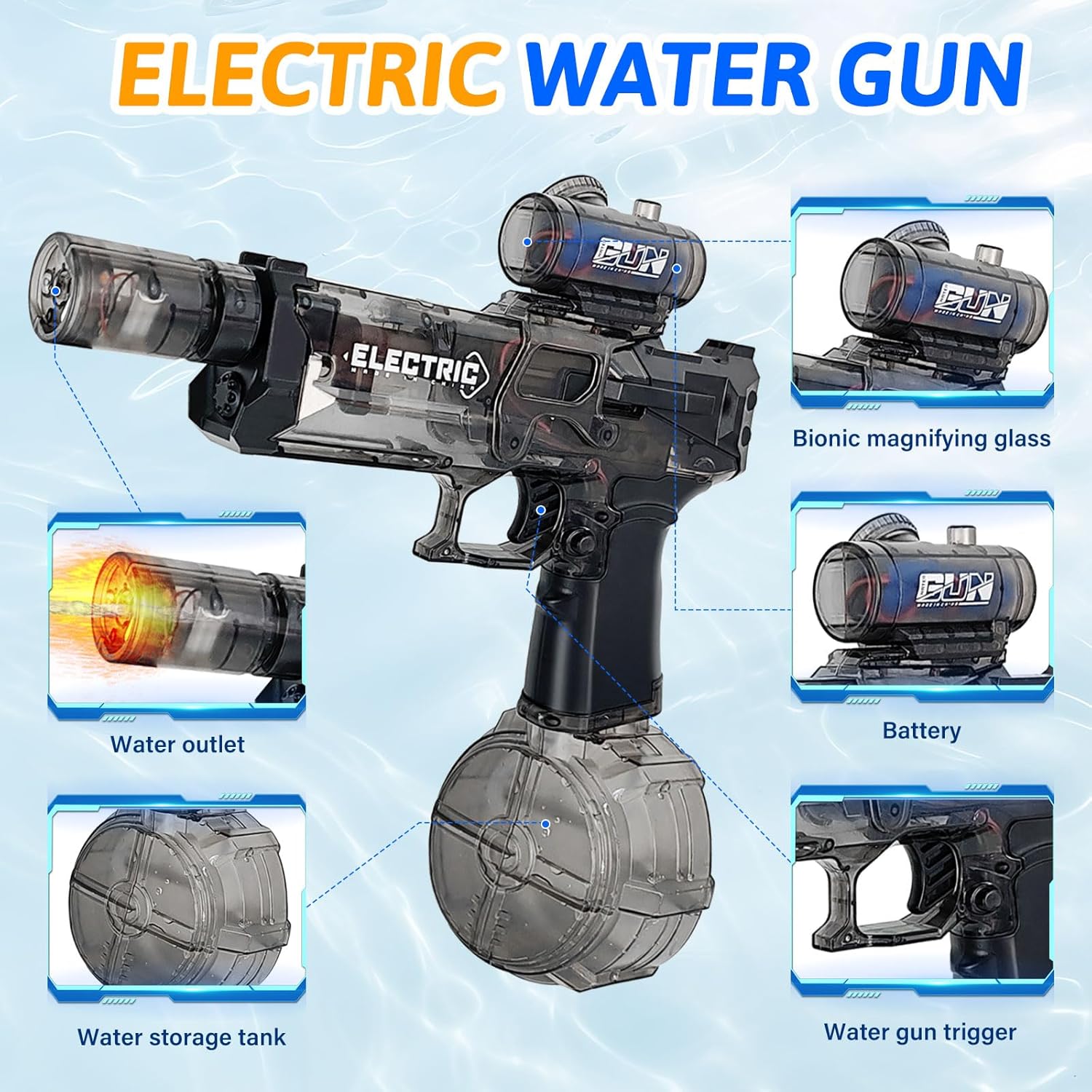 Pistolet à Eau Electrique 320 ML avec Effets Lumineux - مسدس مائي أوتوماتيكي - Jouet & Gaming - صورة 5