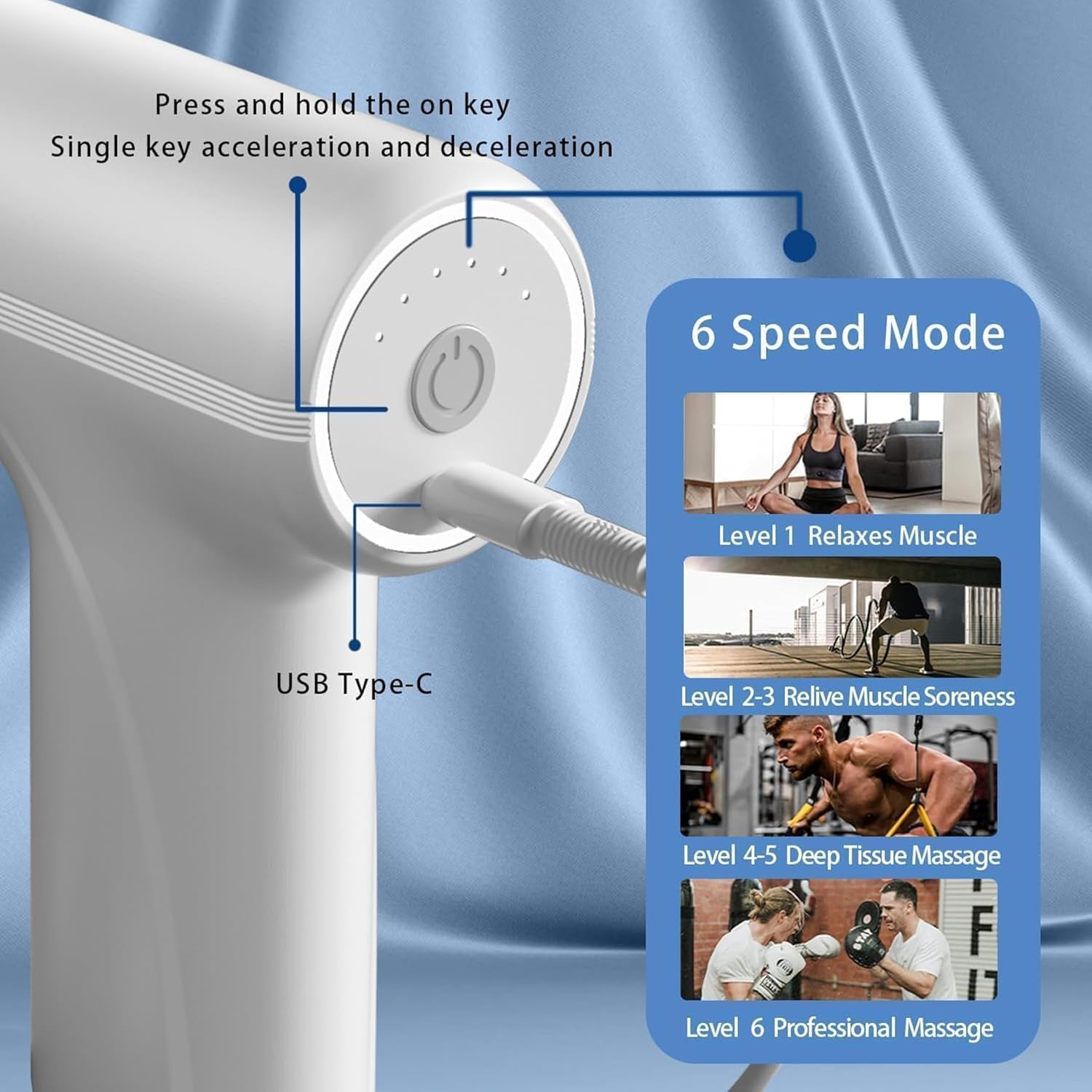 Pistolet de massage pour soulager la douleur 6 vitesses 4 têtes LM-810T - جهاز تدليك بعدة رِؤوس - Électronique - صورة 8