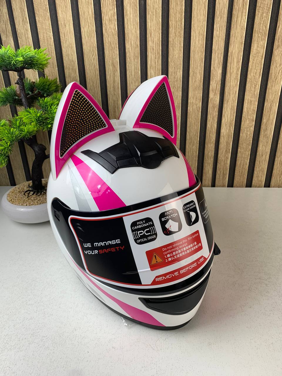 Casque de moto pour femme et fille avec oreilles de chat - خوذة احترافية للنساء - Accessoires Auto/Moto - صورة حقيقية 18