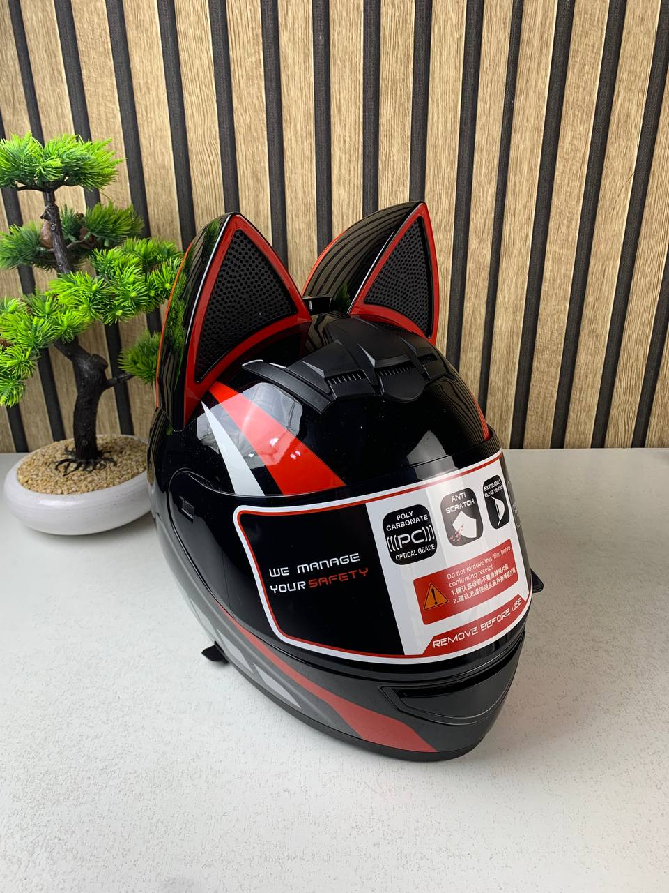 Casque de moto pour femme et fille avec oreilles de chat - خوذة احترافية للنساء - Accessoires Auto/Moto - صورة حقيقية 16