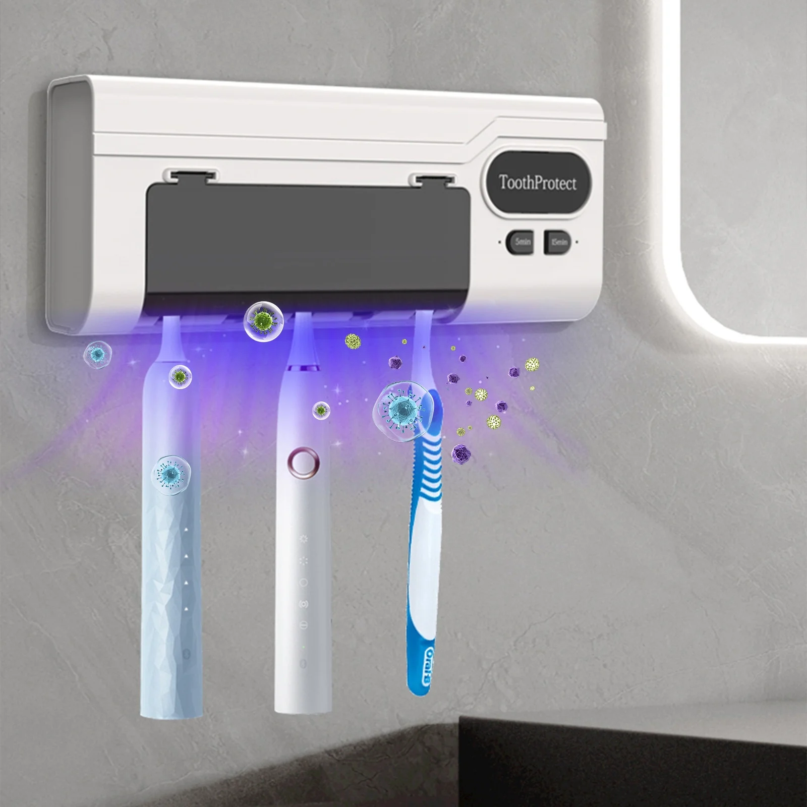 Désinfectant et support de brosse à dents intelligent rechargeable 5 emplacements - حامل فرش الأسنان - Maison - صورة 2
