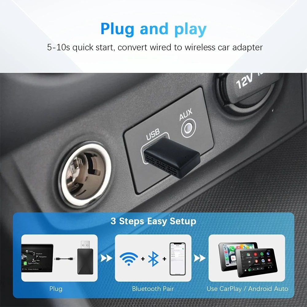 Adaptateur sans fil Android pour voiture Carplay et Android Auto - محول "كاربلاي" اللاسلكي 2 في 1 - Accessoires Auto/Moto - صورة 8