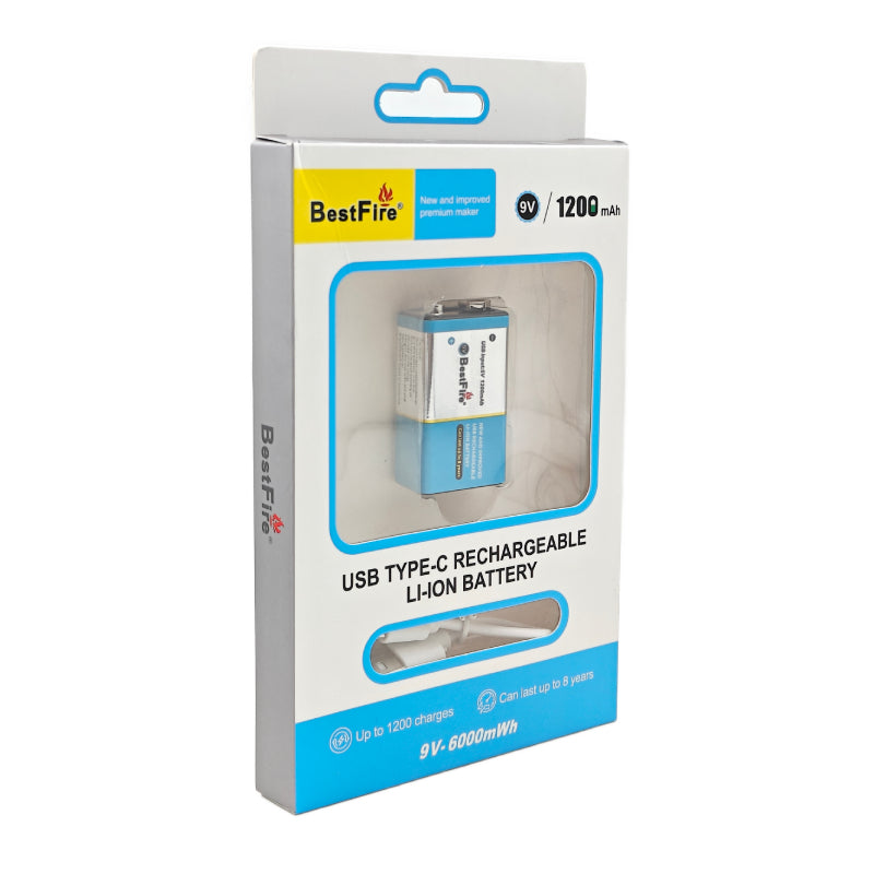Pile rechargeable USB type C 9V 1200mWh en lithium BestFire - بطارية ليثيوم قابلة لإعادة الشحن - Électronique - صورة 2