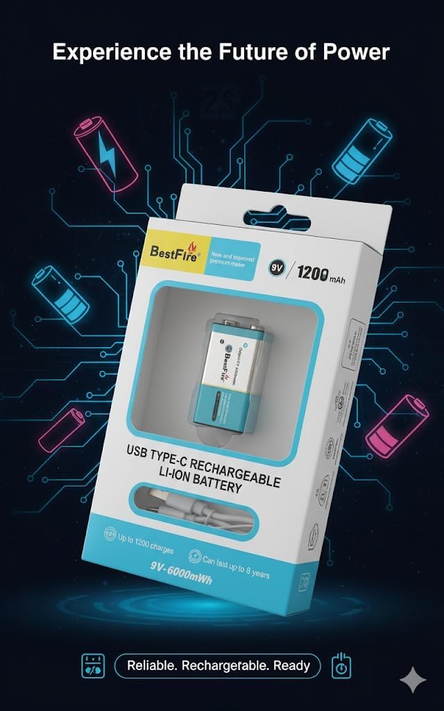 Pile rechargeable USB type C 9V 1200mWh en lithium BestFire - بطارية ليثيوم قابلة لإعادة الشحن - Électronique - صورة 7