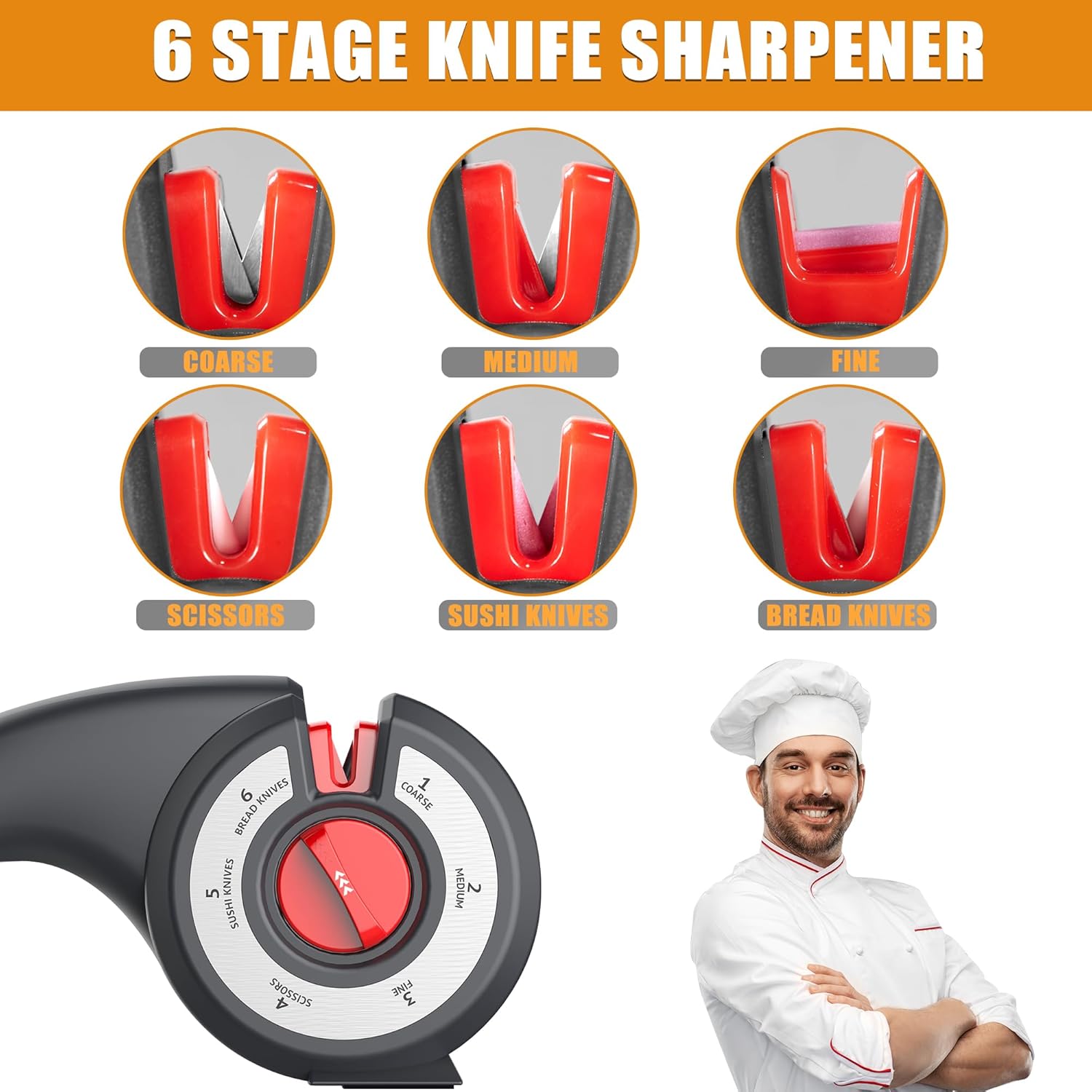 Aiguiseur de couteaux de cuisine 6 en 1 avec bouton rotatif multifonction - مسن سكاكين - Cuisine - صورة 7