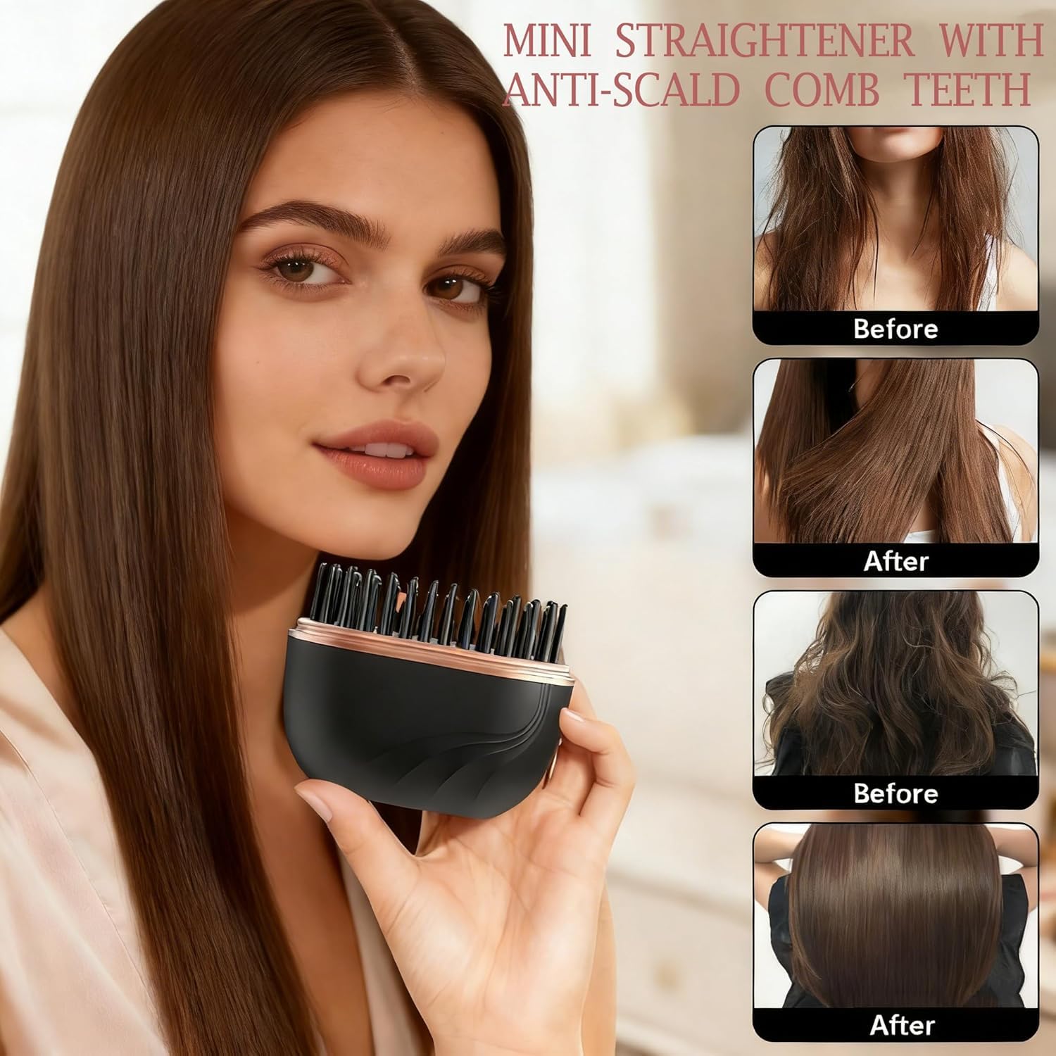 Brosse Lissante Chauffante Sans Fil HB-208 - مشطة شعر حرارية لاسلكية محمولة للتمليس السريع - Soins et Beauté - صورة 10