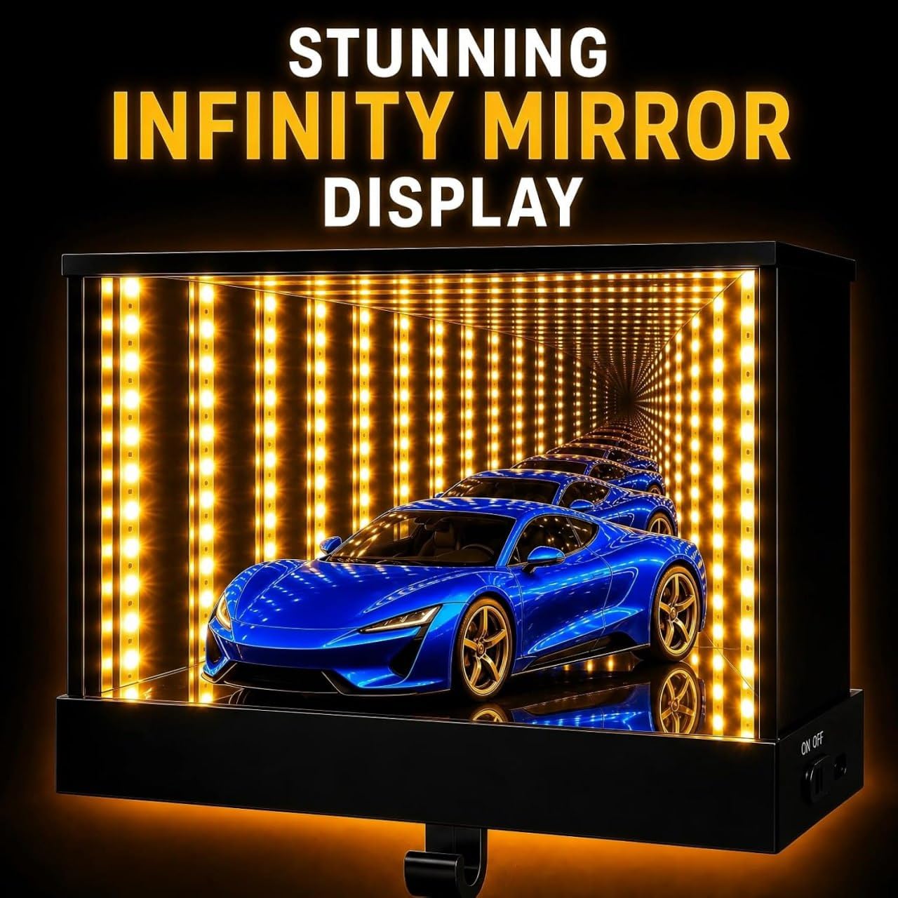 Infinity Mirror LED Garage avec Porte-Clés et Détecteur de Mouvement - صندوق مرآة لا نهائية بإضاءة وحامل مفاتيح ذكي (بدون سيارة)