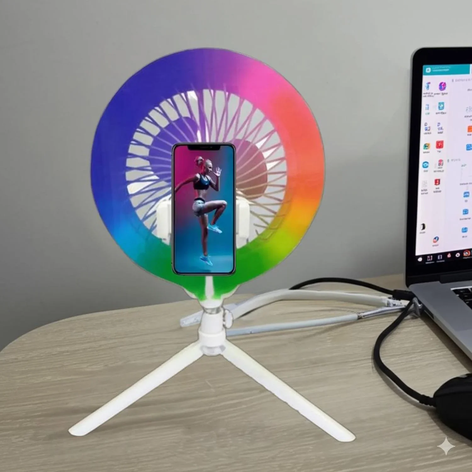 Anneau Lumineux LED RGB et Ventilateur avec Support Flexible - مصباح حلقة للتصوير الاحترافي مع مروحة - صورة 7