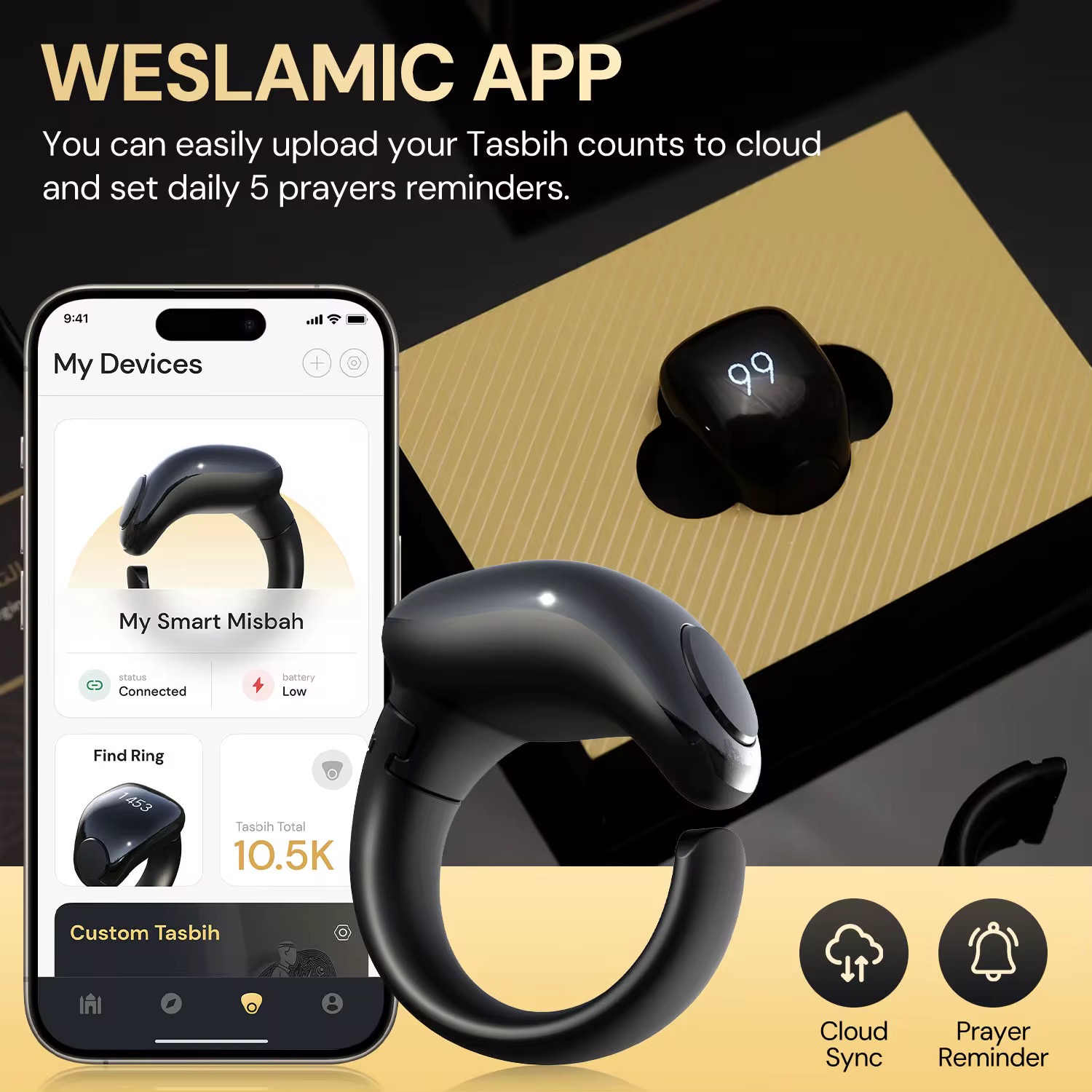 Anneau de Zikr Étanche avec Écran OLED iTasbih Salam+ - خاتم التسبيح الذكي المقاوم للماء بـ3 مقاسات - Électronique - صورة 2