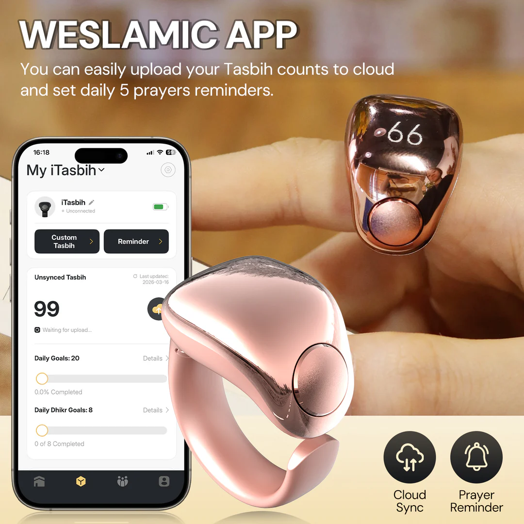 Anneau de Zikr Étanche avec Écran OLED iTasbih Faith+ Gold - خاتم التسبيح الذكي المقاوم للماء بـ5 مقاسات - Électronique - صورة 2