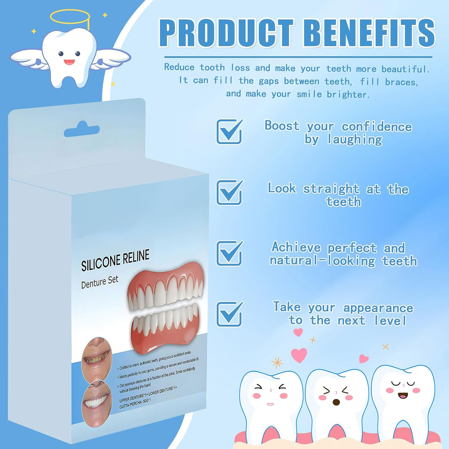 Kit de Prothèse Dentaire Amovible en Silicone et Facettes Sourire - طقم أسنان تجميلي سيليكون وابتسامة مؤقتة - Soins et Beauté - صورة 7