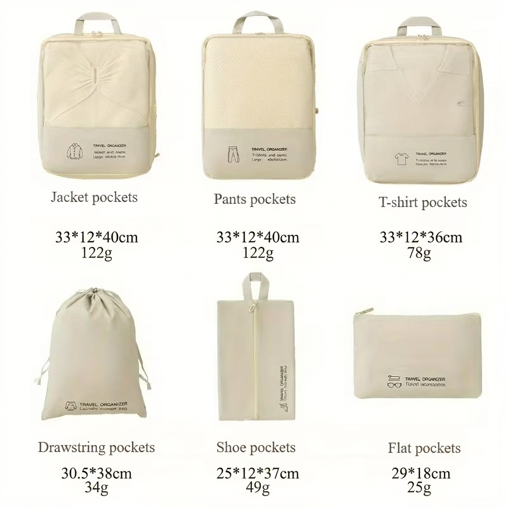 Kit de 6 Organisateurs de Voyage pour Valise - مجموعة منظمات حقائب السفر الاحترافية (6 قطع) - Camping et Randonnée - صورة 3
