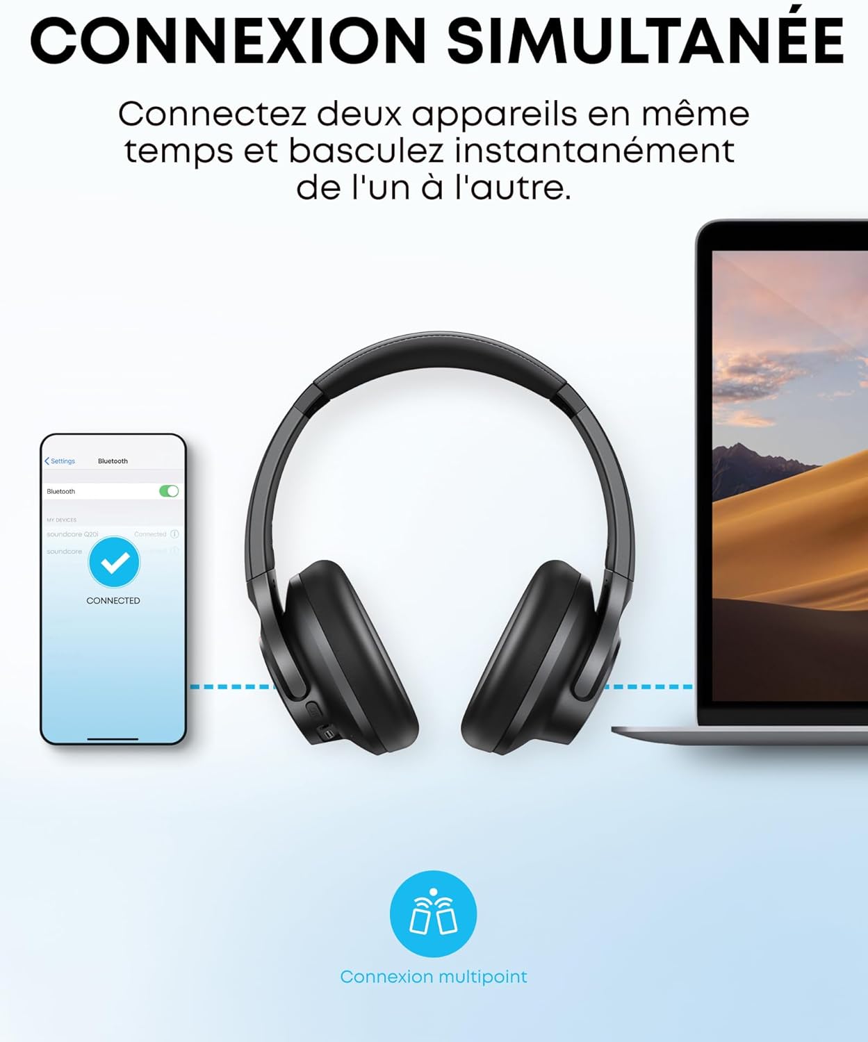 Casque Sans Fil Anker Q20i avec Réduction de Bruit Active - سماعات الرأس اللاسلكية بتقنية إلغاء الضوضاء - Électronique - صورة 4