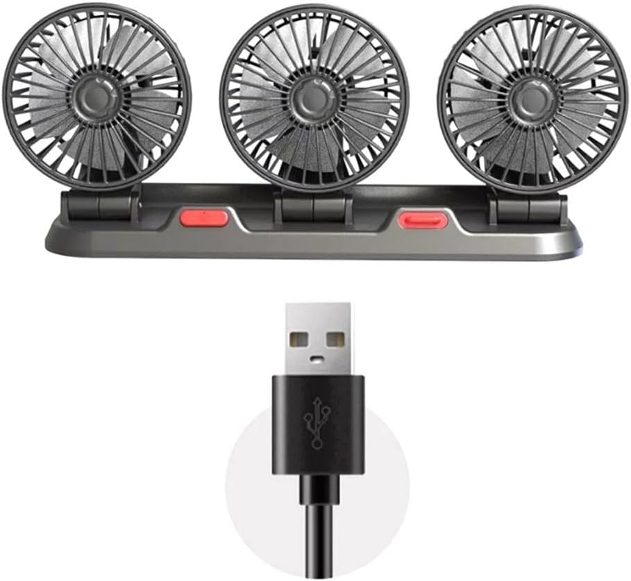 Ventilateur de Voiture USB Haute Vitesse 360° Réglable 3 Têtes 12/ 24 V - مروحة سيارة قابلة للتعديل بزاوية 360 درجة بثلاثة رؤوس - Accessoires Auto/Moto - صورة 9