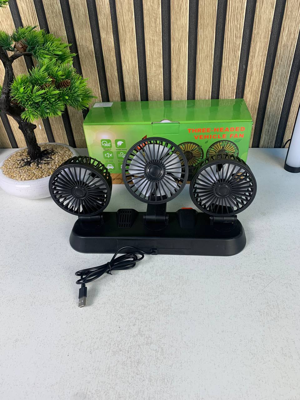 Ventilateur de Voiture USB Haute Vitesse 360° Réglable 3 Têtes 12/ 24 V - مروحة سيارة قابلة للتعديل بزاوية 360 درجة بثلاثة رؤوس - Accessoires Auto/Moto - صورة حقيقية 11