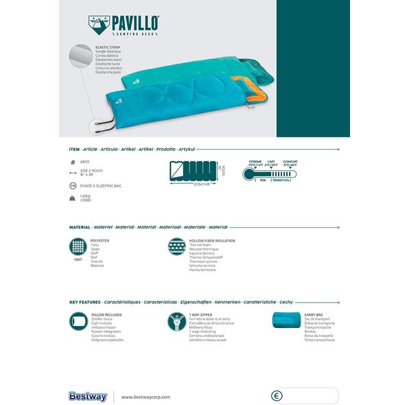 Pavillo Sac de Couchage Confortable avec Oreiller Gonflable 205x90cm Bestway 68101 - حقيبة نوم مريحة مع وسادة هوائية - Camping et Randonnée - صورة 4