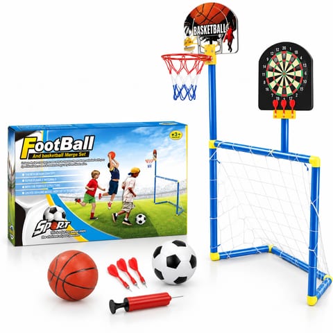 Kit de Jeux 3 en 1 Football, Basketball et Fléchettes - مجموعة ألعاب رياضية 3 في 1 (كرة قدم، سلة، ورمي السهام)