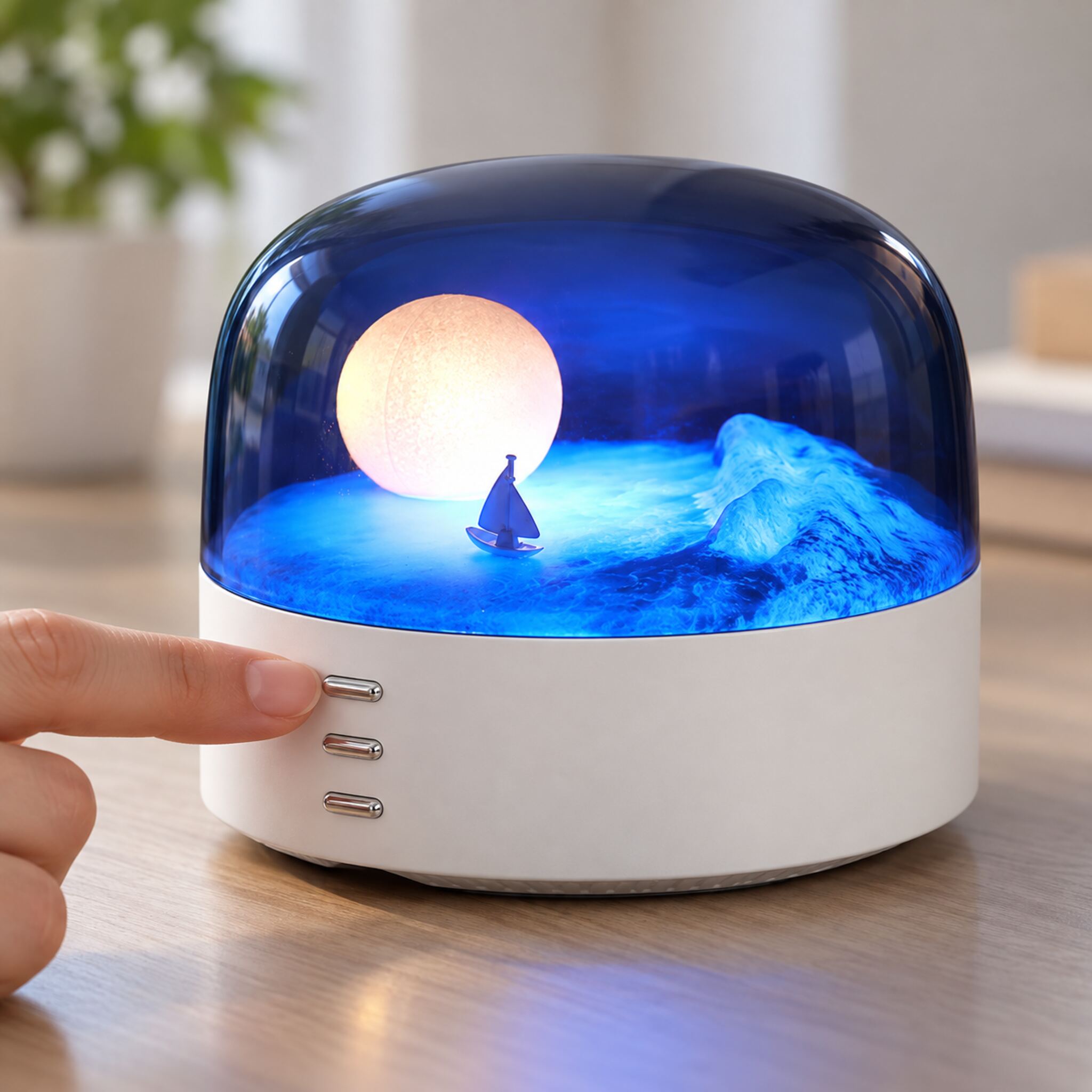 Veilleuse LED Lune et Mer avec Bluetooth Rechargeable Type-C - مصباح ليلي بتصميم القمر والبحر مع بلوتوث قابل للشحن