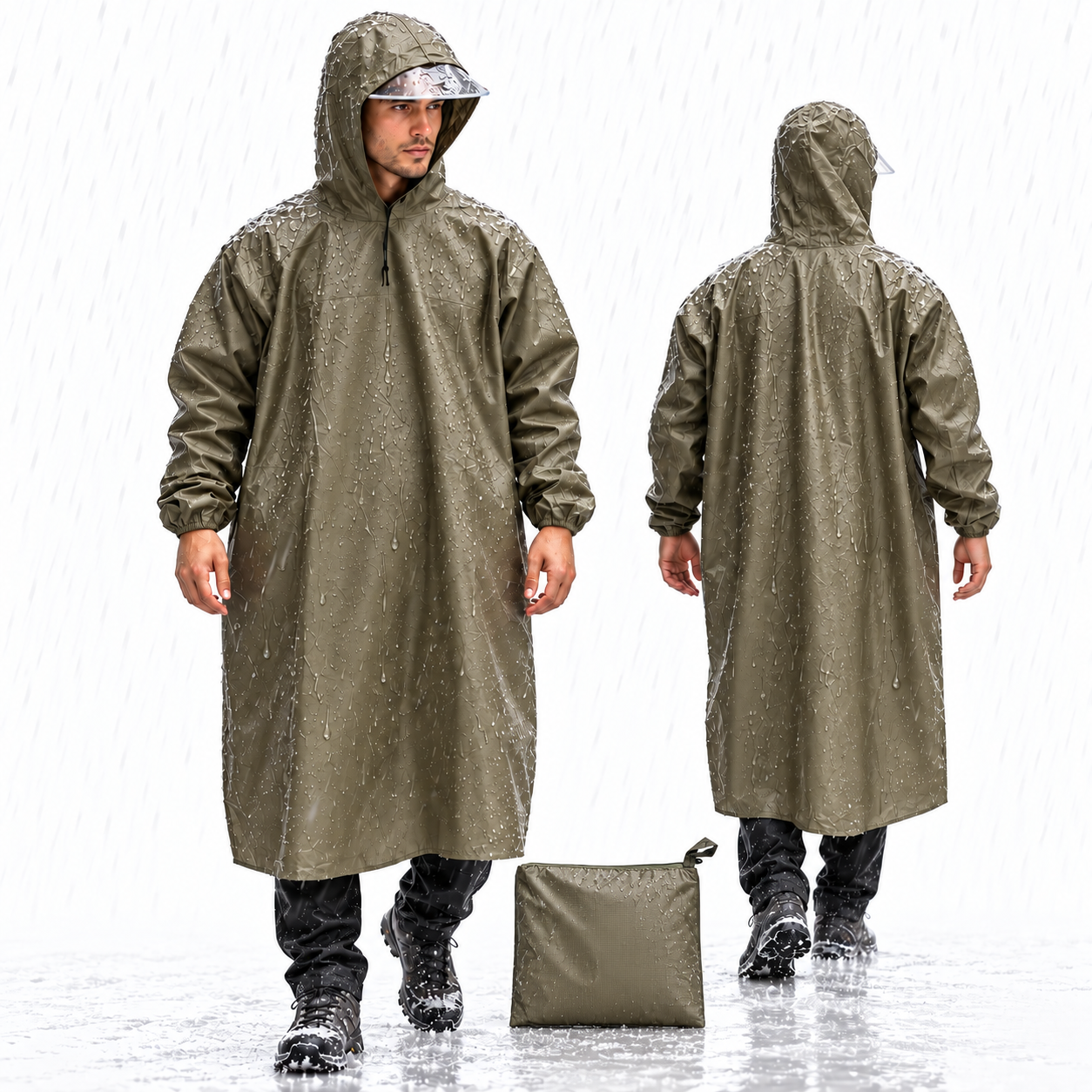 Tenue Imperméable Long avec Capuche Protection Complete - معطف مطر طويل مقاوم للماء