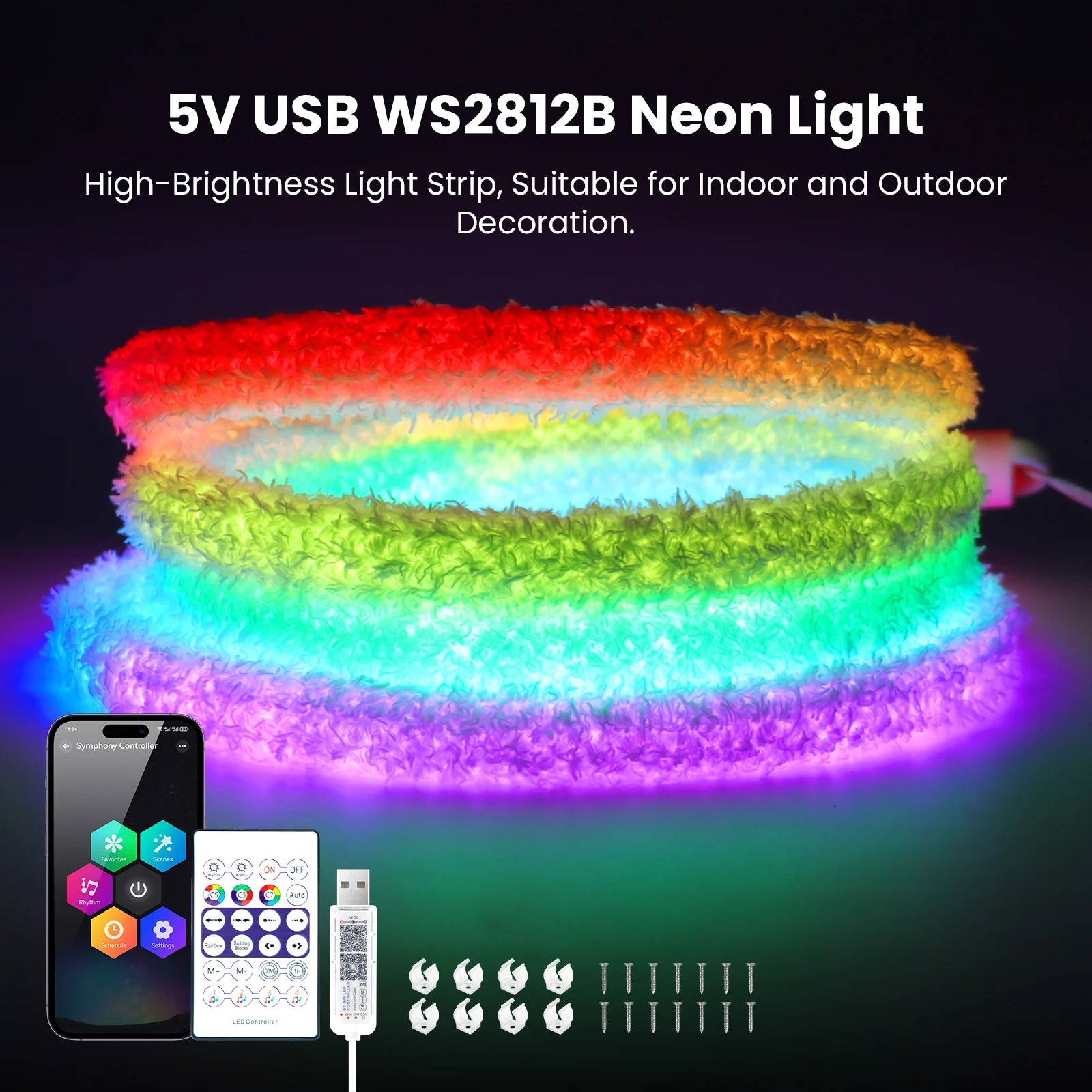 Bande LED RGBIC Intelligente Fluffy Light 360° USB App Control - شريط إضاءة ليد ذكي إضاءة محيطية 360 درجة