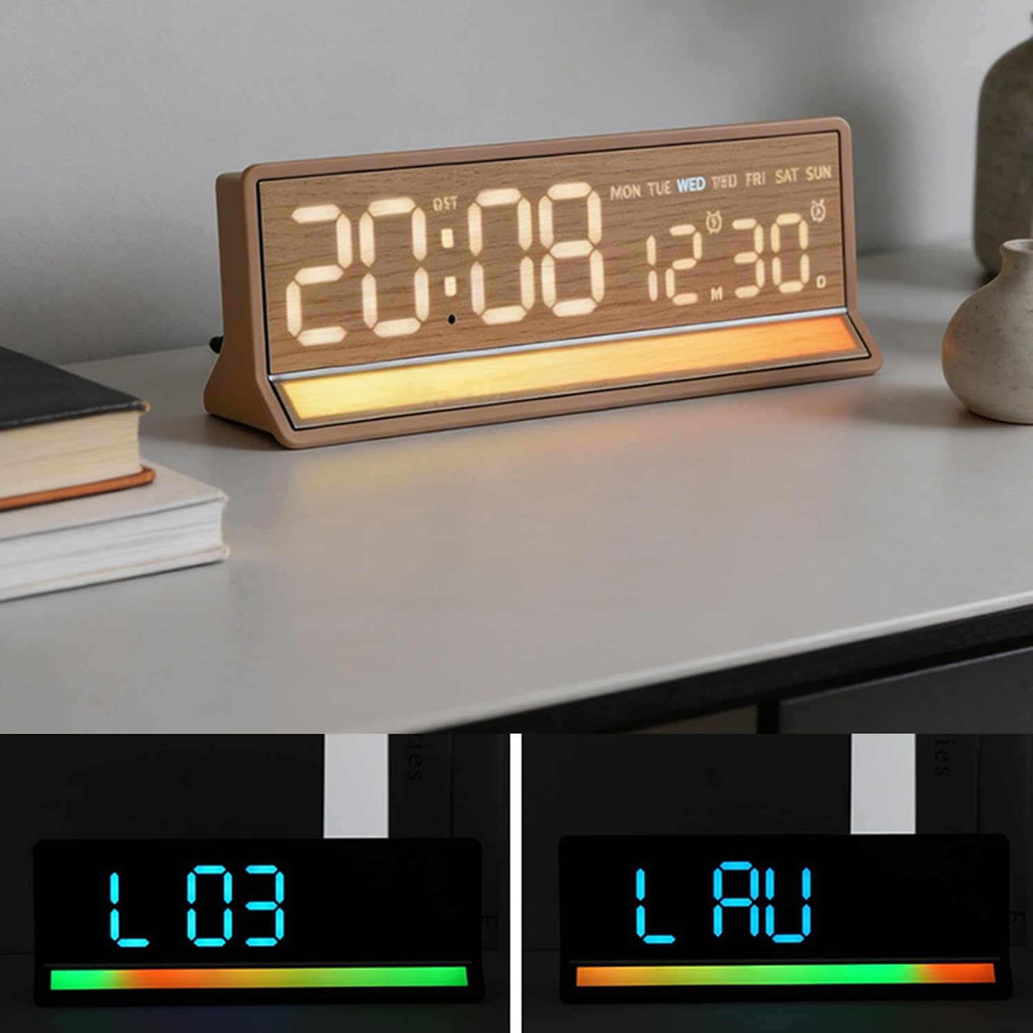 Horloge LED Numérique avec Éclairage Coloré Réactif au Son 5536 - ساعة رقمية بإضاءة ملونة تتفاعل مع الصوت - Électronique - صورة 8