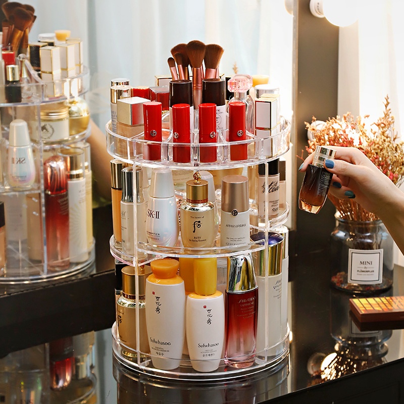 Organisateur de maquillage rotatif à 360 ° en Crystal acrylique