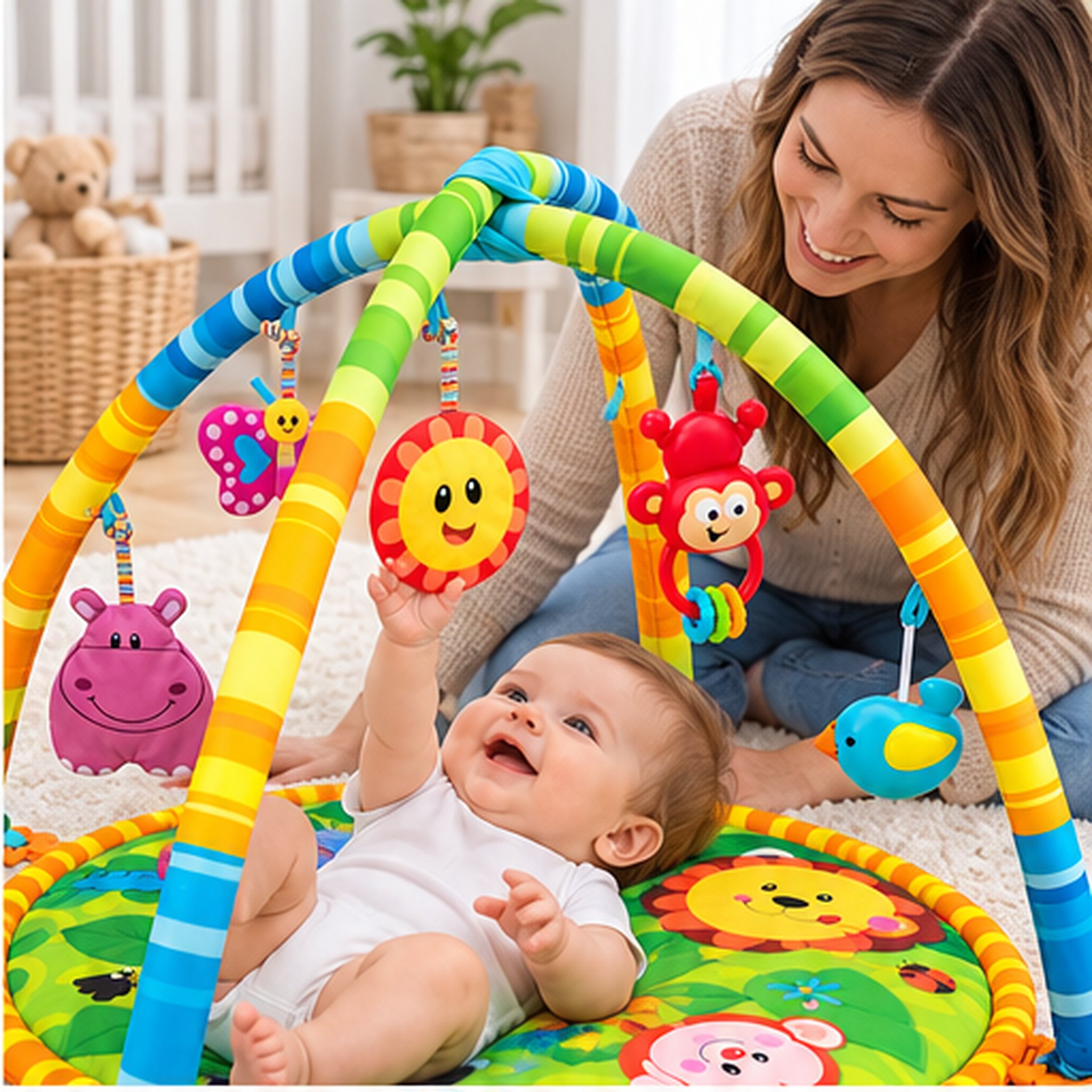 Tapis d’Éveil et d’Activités pour Bébé avec Arches 75×50 cm - بساط لعب وأنشطة للرضع بأقواس وألعاب معلّقة