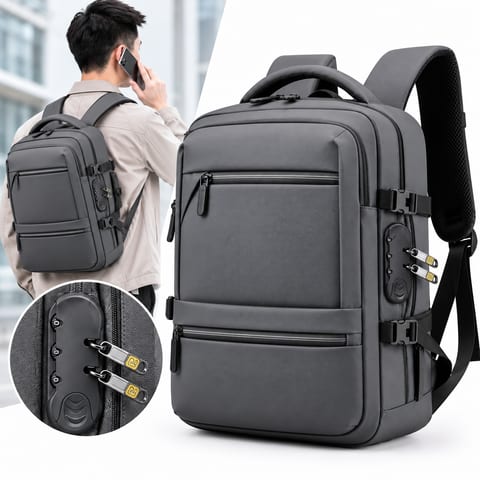 Sac à Dos pour Ordinateur Portable Grande Capacité et Anti-Vol Bomag Boy Gris - حقيبة ظهر للكمبيوتر المحمول واسعة ومانعة للسرقة