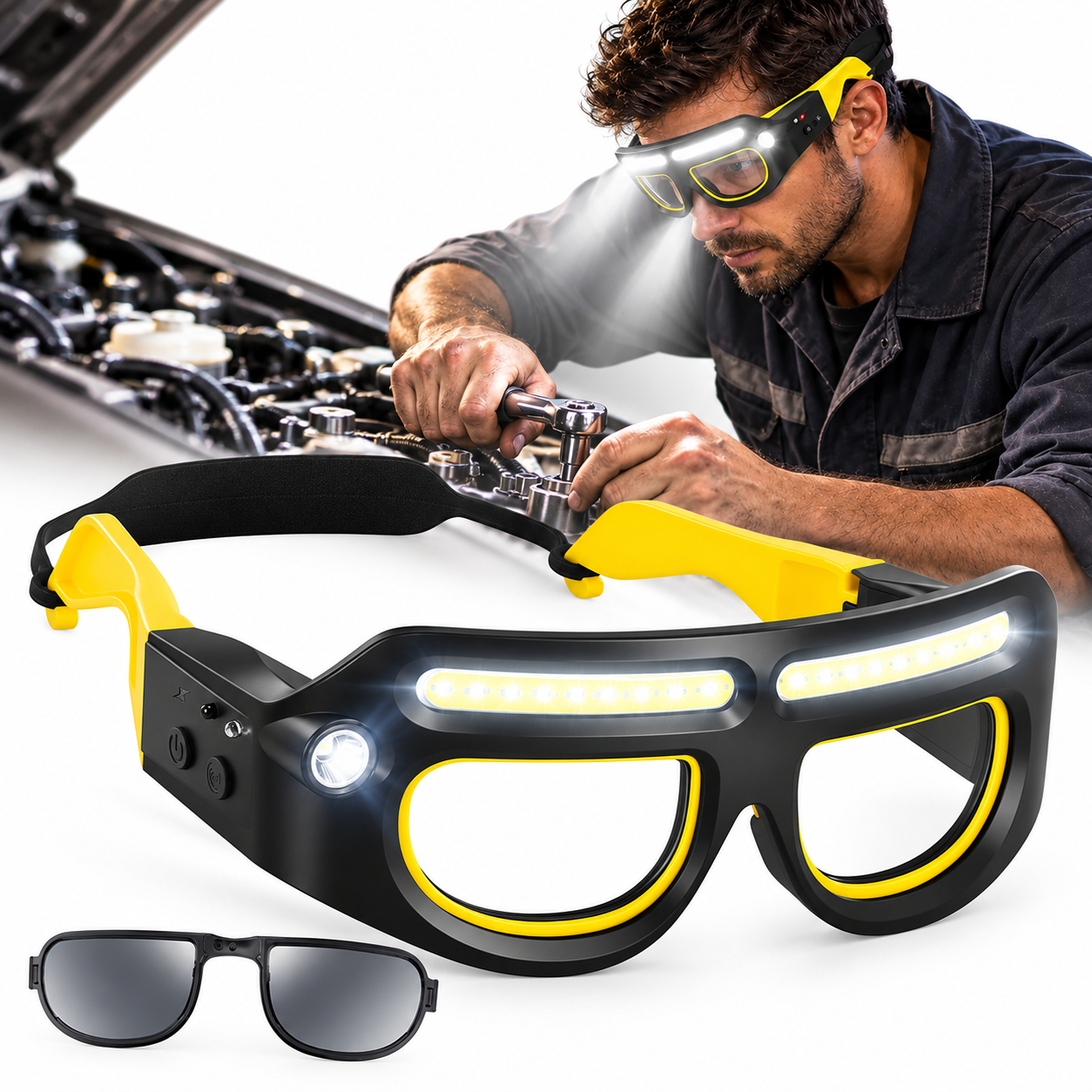 Lunettes LED Rechargeables avec Détecteur de Mouvement - قابلة للشحن مع حساس حركة LED نظارات بإضاءة