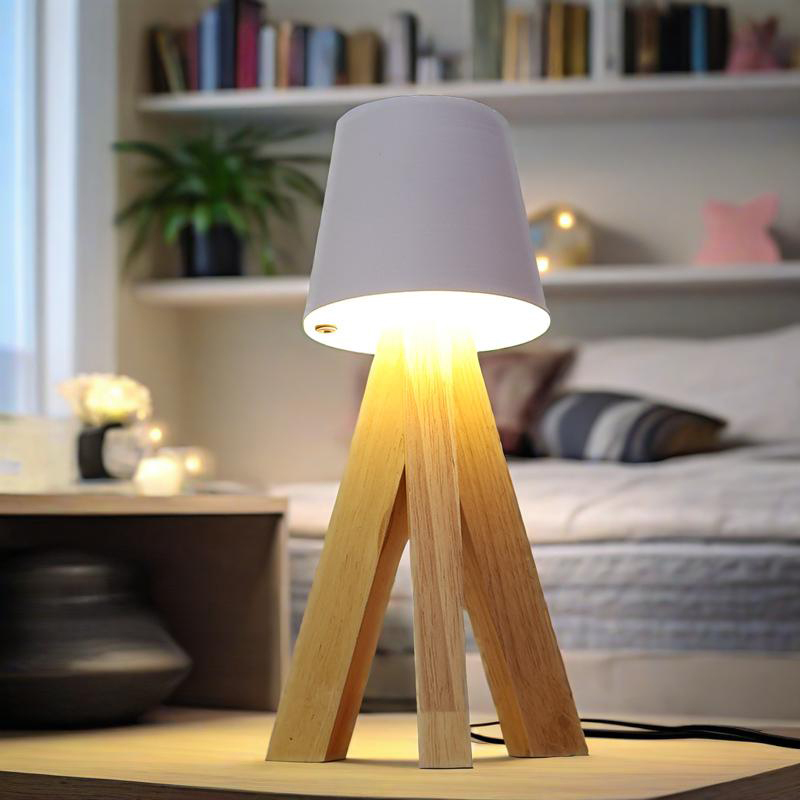 Lampe de Table LED Décorative en Bois, Rechargeable et Tactile — مصباح طاولة خشبي ديكوري قابل للشحن بالتحكم باللمس